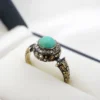 1870s French Renaissance Revival Black Enamel Diamond Turquoise Ring Sz 6, view 1