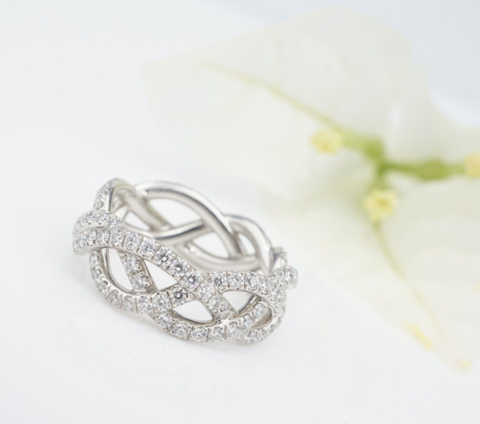 David Yurman Diamond Eternity Band Ring Platinum Size 5 7.3mm Wisteria RG4634