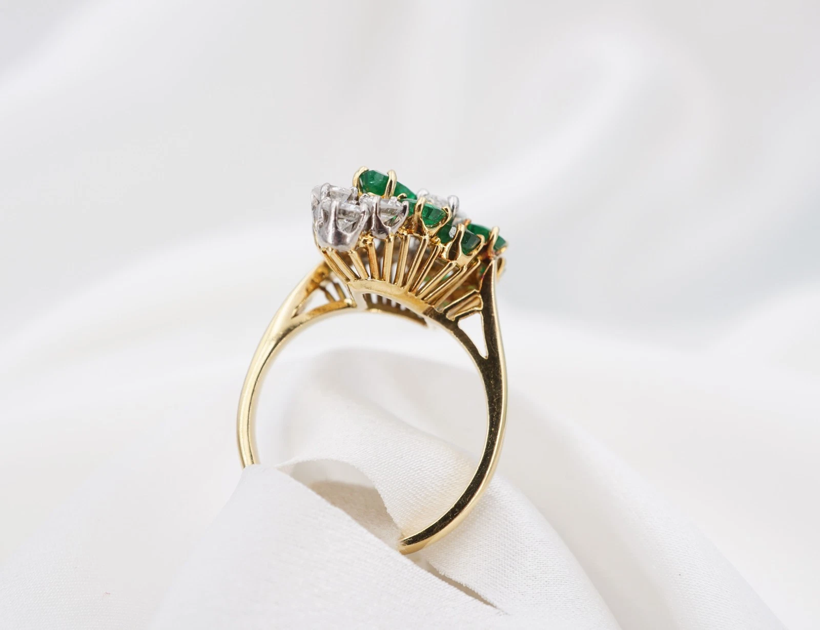 3ctw Natural Emerald Diamond Navette Toi et Moi Bypass Ring 18k Size 8.25, view 9