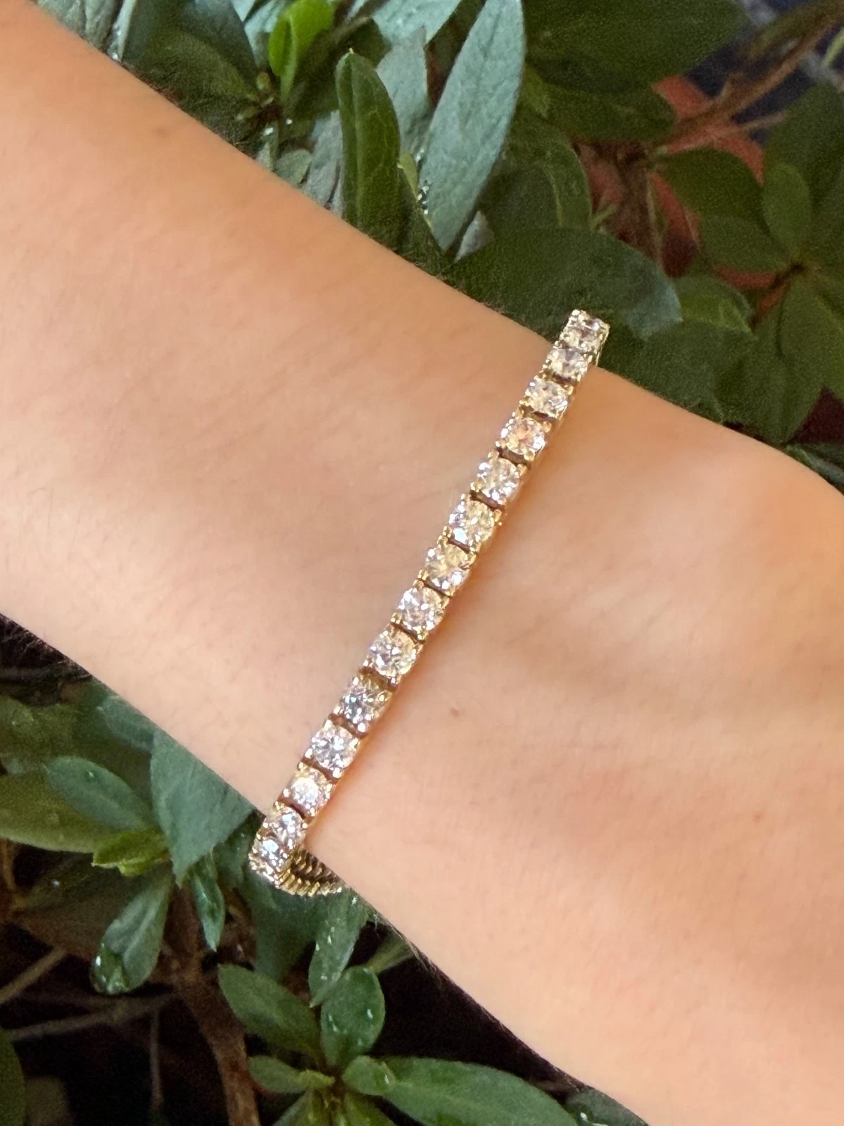 14k Diamond Tennis Bracelet Yellow Gold Natural 7 cttw 7" Classic shown worn