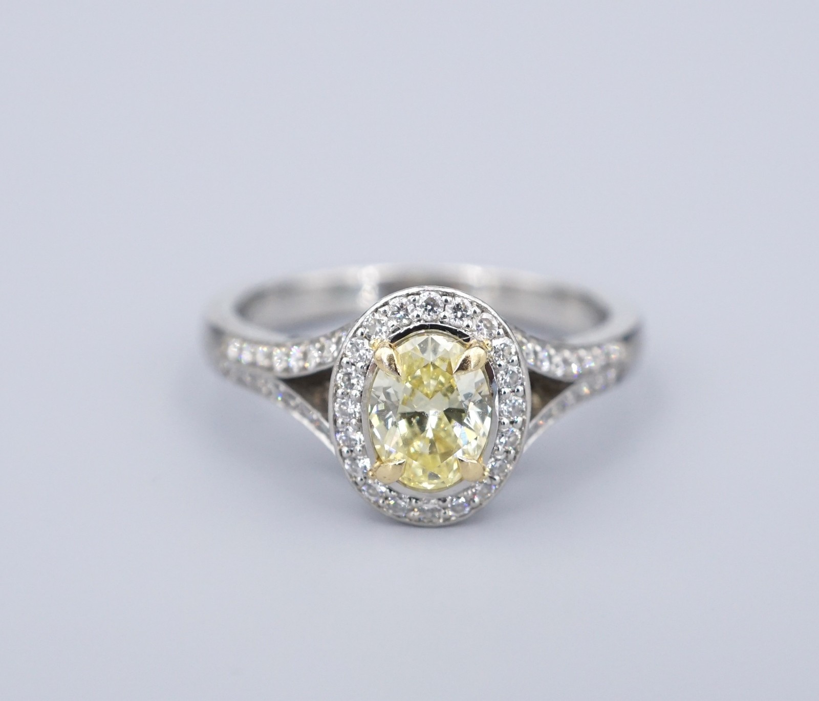 GIA Natural Fancy Intense Yellow Diamond Platinum Halo Ring 1ctw Size 7.5, view 4