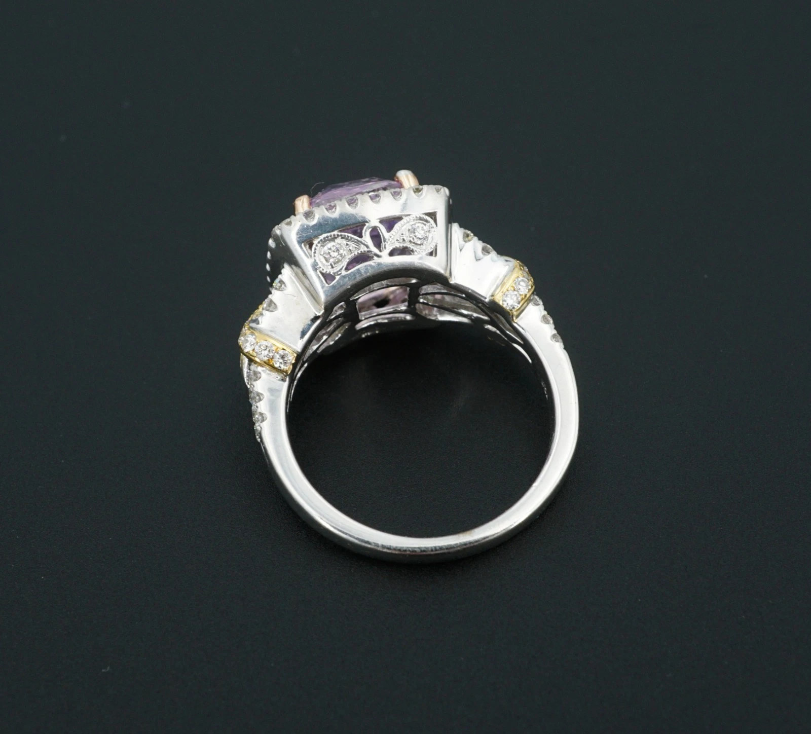 18k Pink Sapphire Diamond Halo Engagement Ring Tri Gold Size 7, view 10