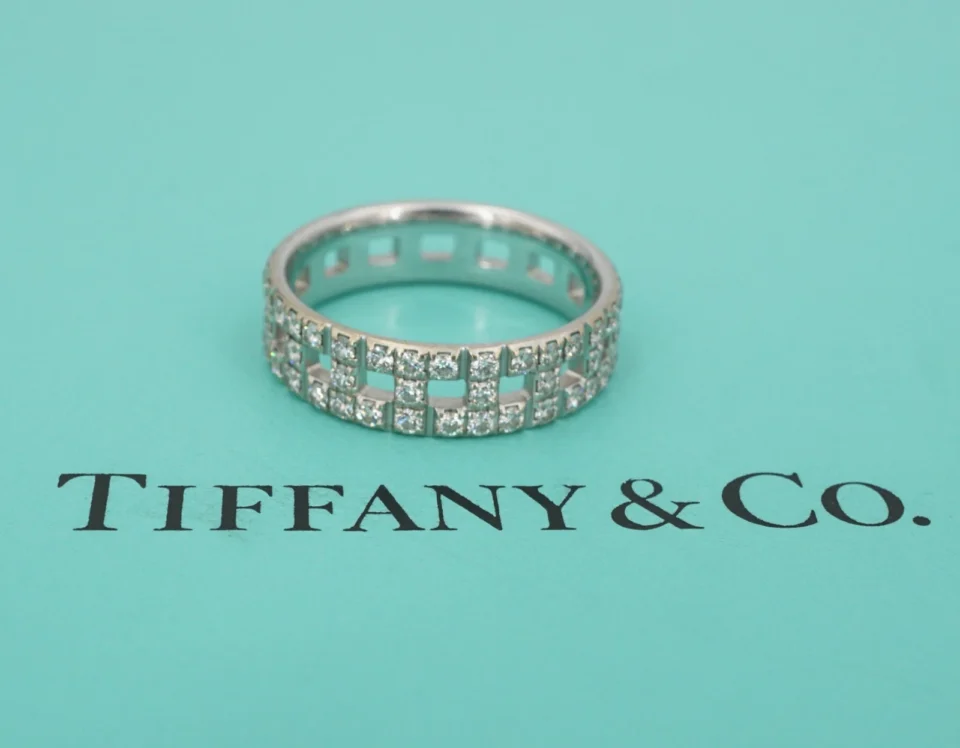 Tiffany & Co 18k Tiffany T True Wide Diamond Band Ring White Gold Size 8 RG5118