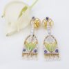 Masriera 18k Earrings Natural Sapphire Diamond Enamel Plique a Jour, view 3