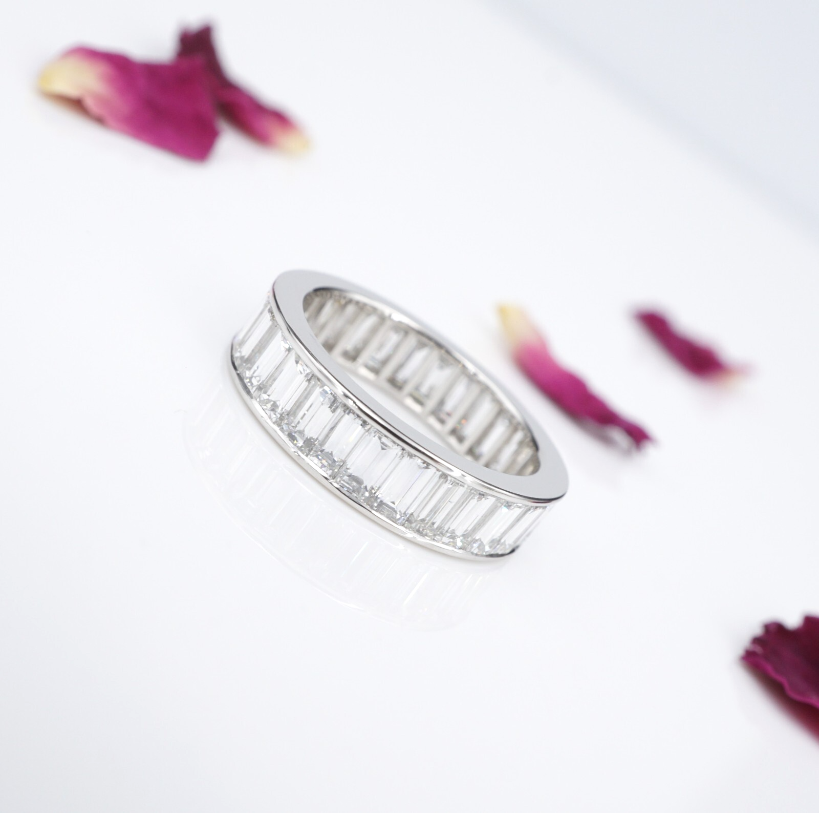 Platinum 5 ct Baguette Cut Diamond Eternity Band Ring Size 6 Anniversary, view 4