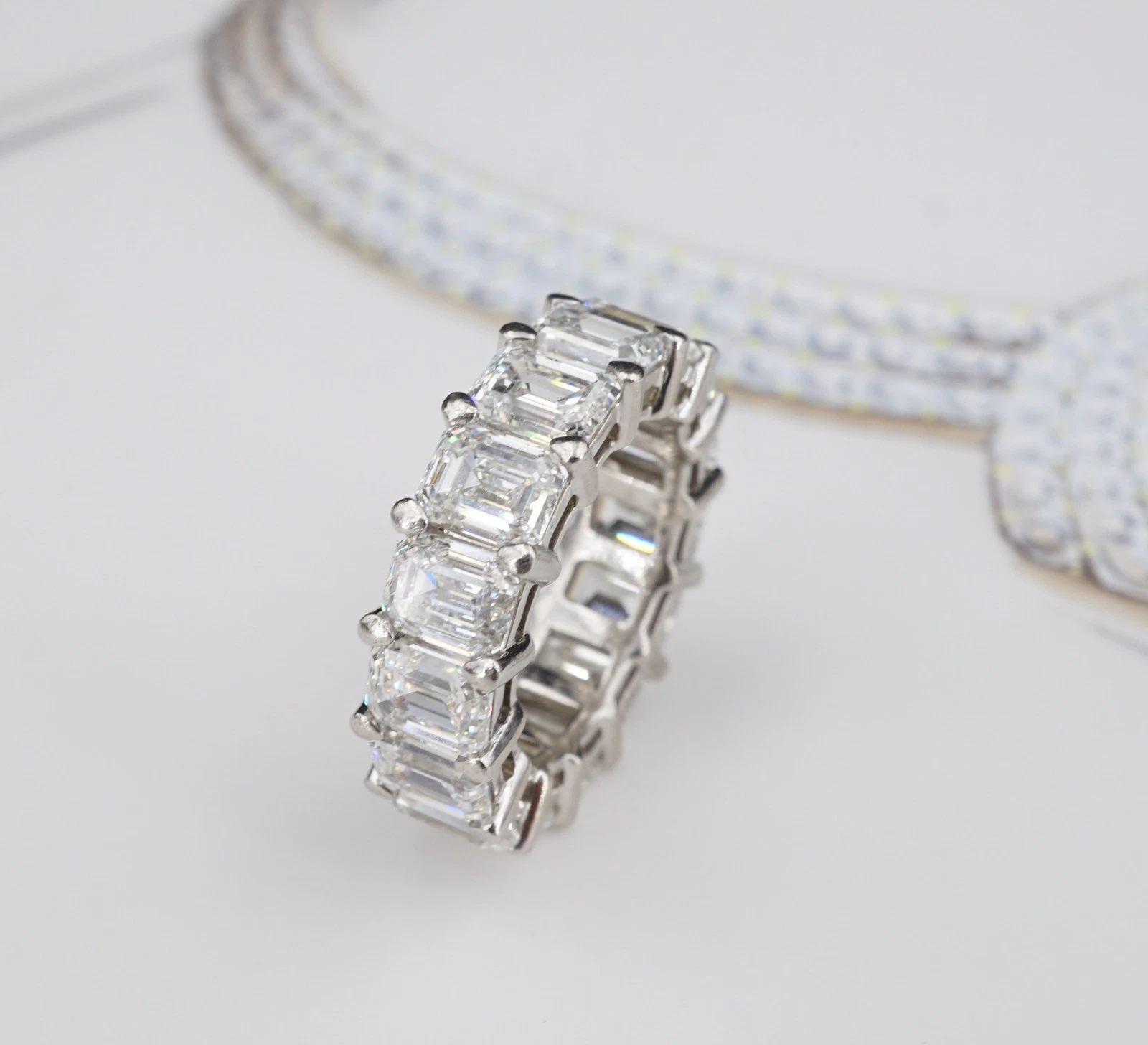 Platinum 9 ctw Emerald Cut Diamond Eternity Band Ring Size 4 GIA G VS, view 9