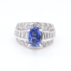 14k Natural Blue Sapphire Diamond Cocktail Ring White Gold Size 5 Vintage, view 1