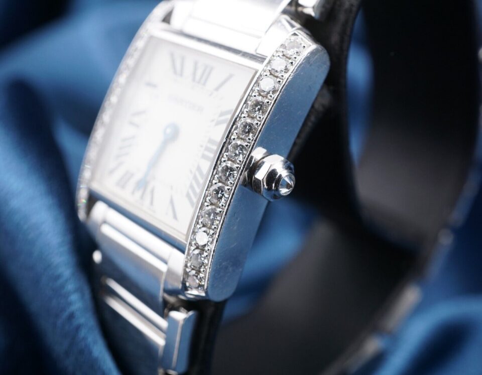 Cartier Tank 18k White Gold Diamond Watch 6" 20mm Quartz 2403, view 2