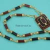 Tiffany Co 18k Carved Carnelian Onyx Inlay Pendant Necklace 28" Rare, view 4