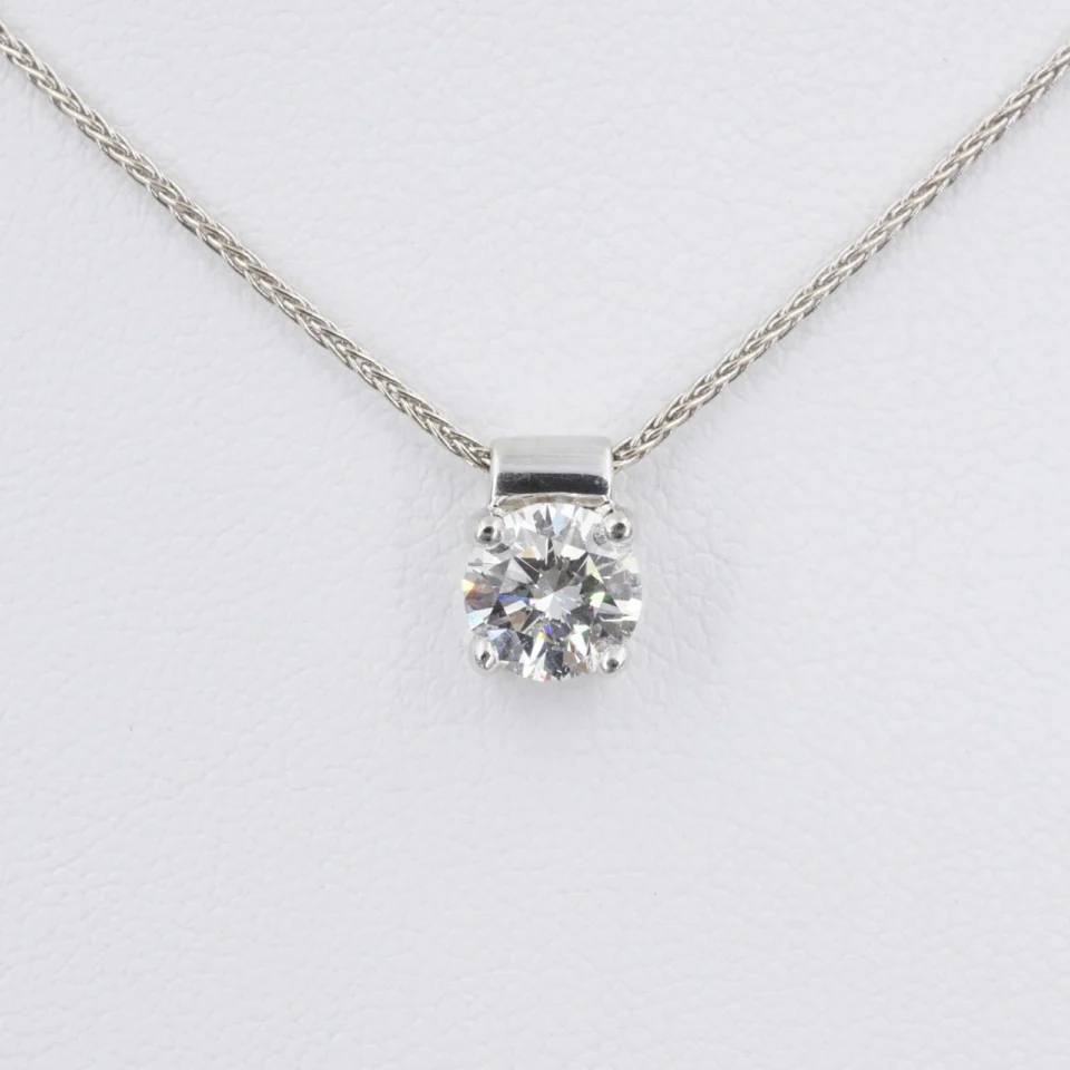 18k White Gold Diamond Pendant Necklace 26" Bolo Signed Designer NG1838