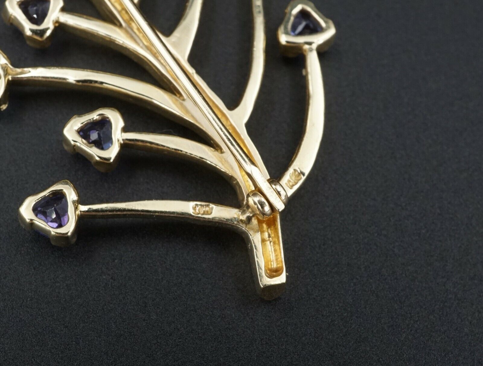 Tanzanite Tree of Life Pin Brooch 14k Yellow Gold 2" Signed HOT, view 6