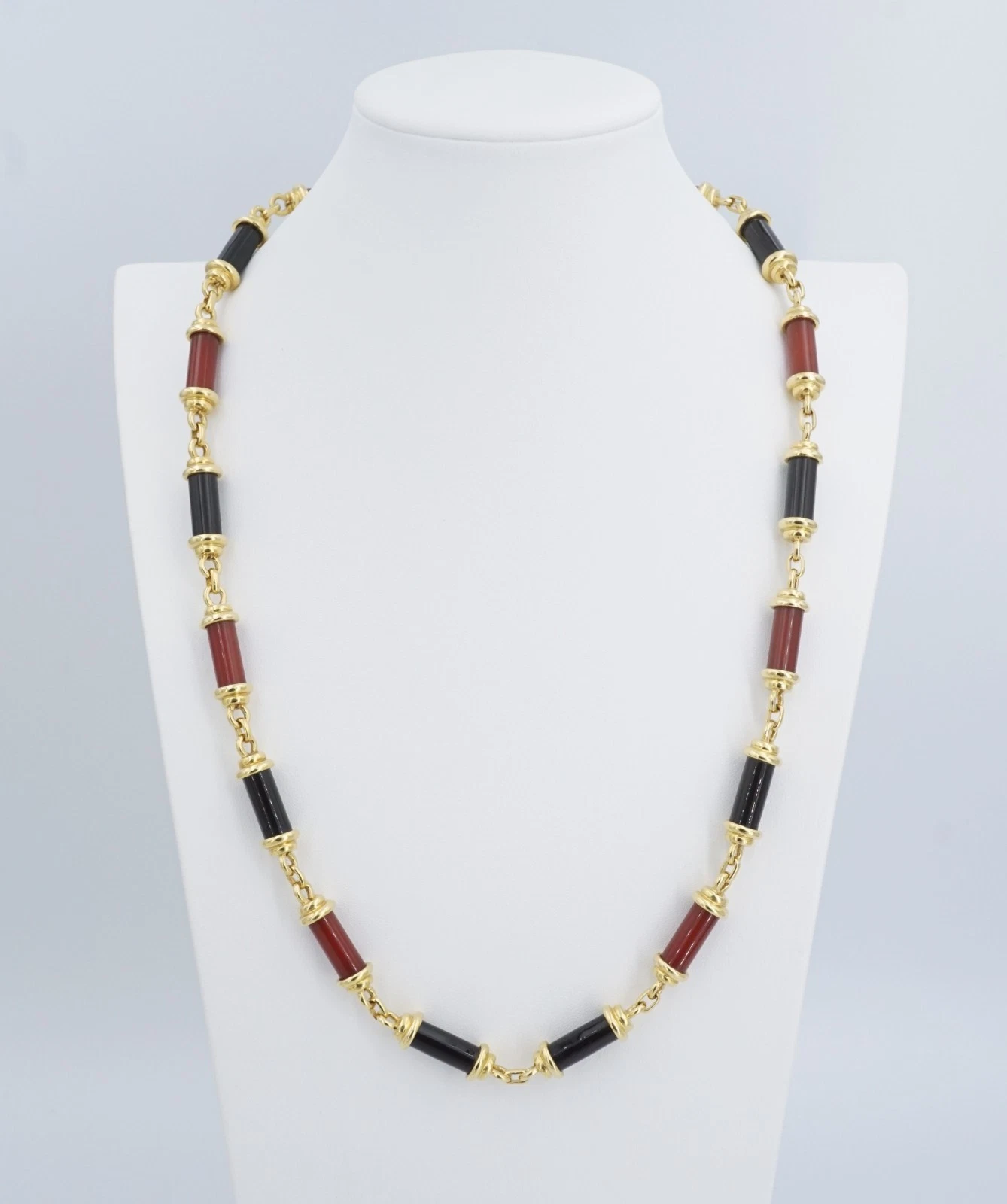 Tiffany Co 18k Carved Carnelian Onyx Inlay Pendant Necklace 28" Rare, view 7