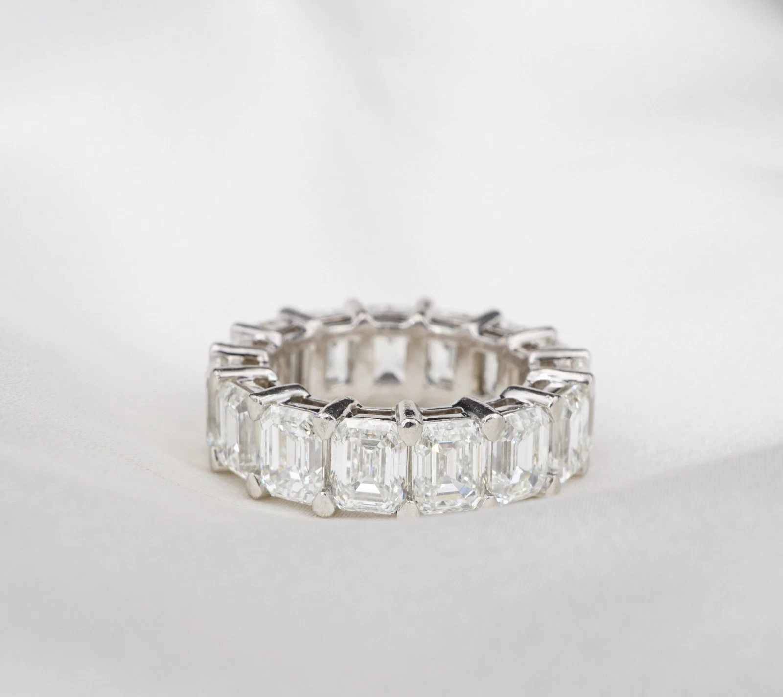 Platinum 9 ctw Emerald Cut Diamond Eternity Band Ring Size 4 GIA G VS, view 5