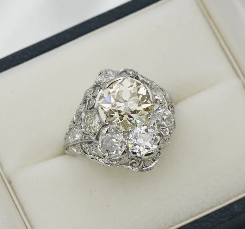 Antique Edwardian Old Mine Diamond Ring 4 ctw Platinum White Gold Size 6 CO1279