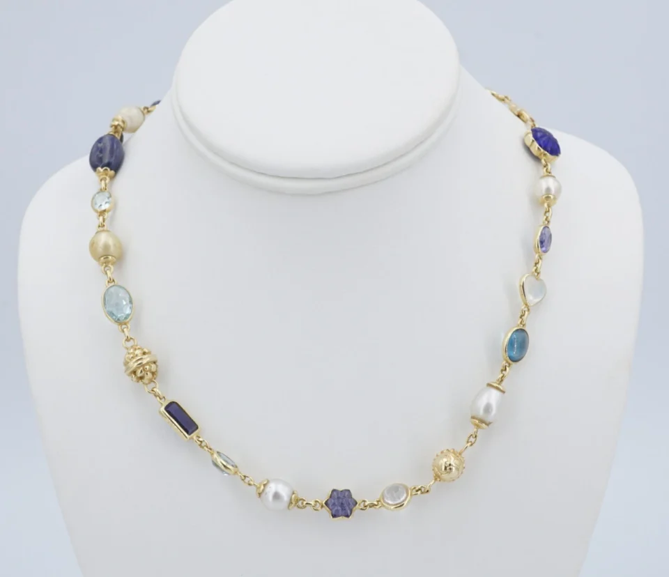 Sonja Picard Custom Mixed Gem Necklace 18k Yellow Gold w/ Drawing 19" CO1270