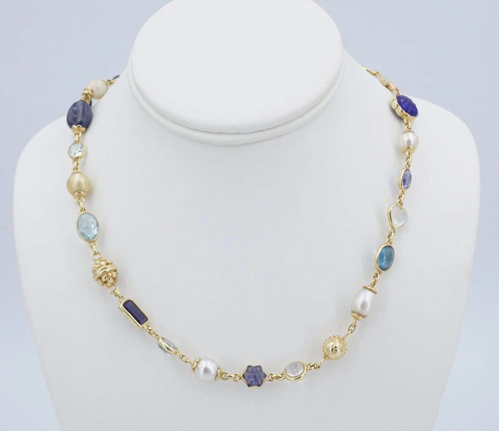 Sonja Picard Custom Mixed Gem Necklace 18k Yellow Gold w/ Drawing 19", view 1