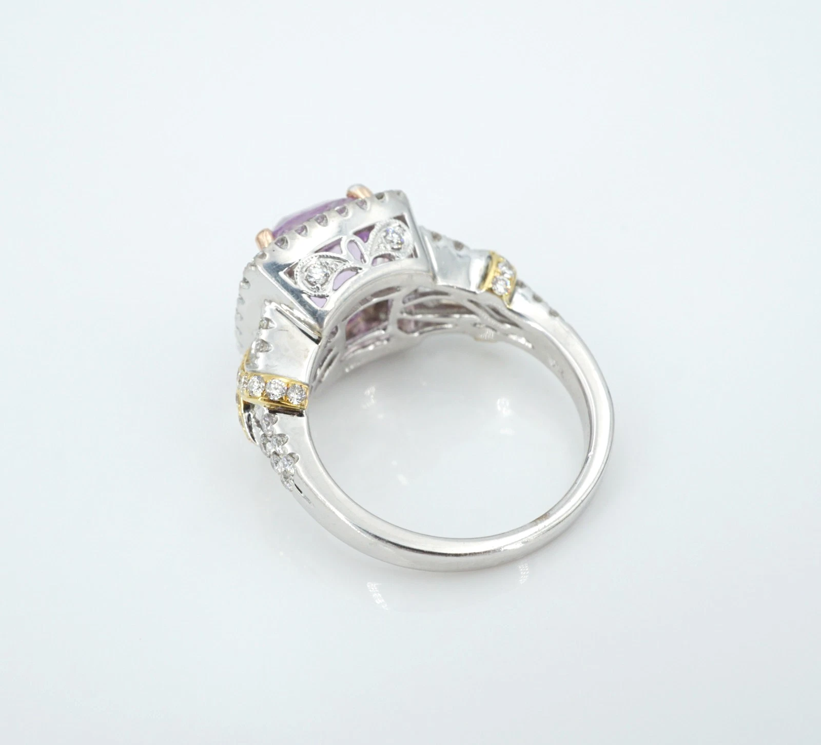 18k Pink Sapphire Diamond Halo Engagement Ring Tri Gold Size 7, view 9