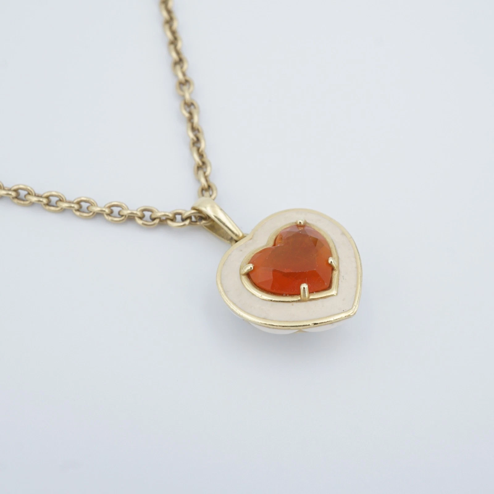 Sonja Picard 18k Gold Enamel Fire Opal Diamond Heart Necklace 24", view 6