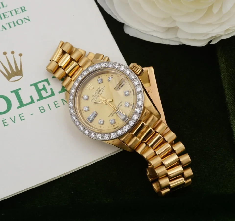 1980 Ladies Rolex President 18k Diamond Bezel 26mm 6917 Box Papers W1422