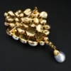 Designer Nadine Leo Natural Pearl Cluster Diamond Brooch 3" 18k Gold, view 5