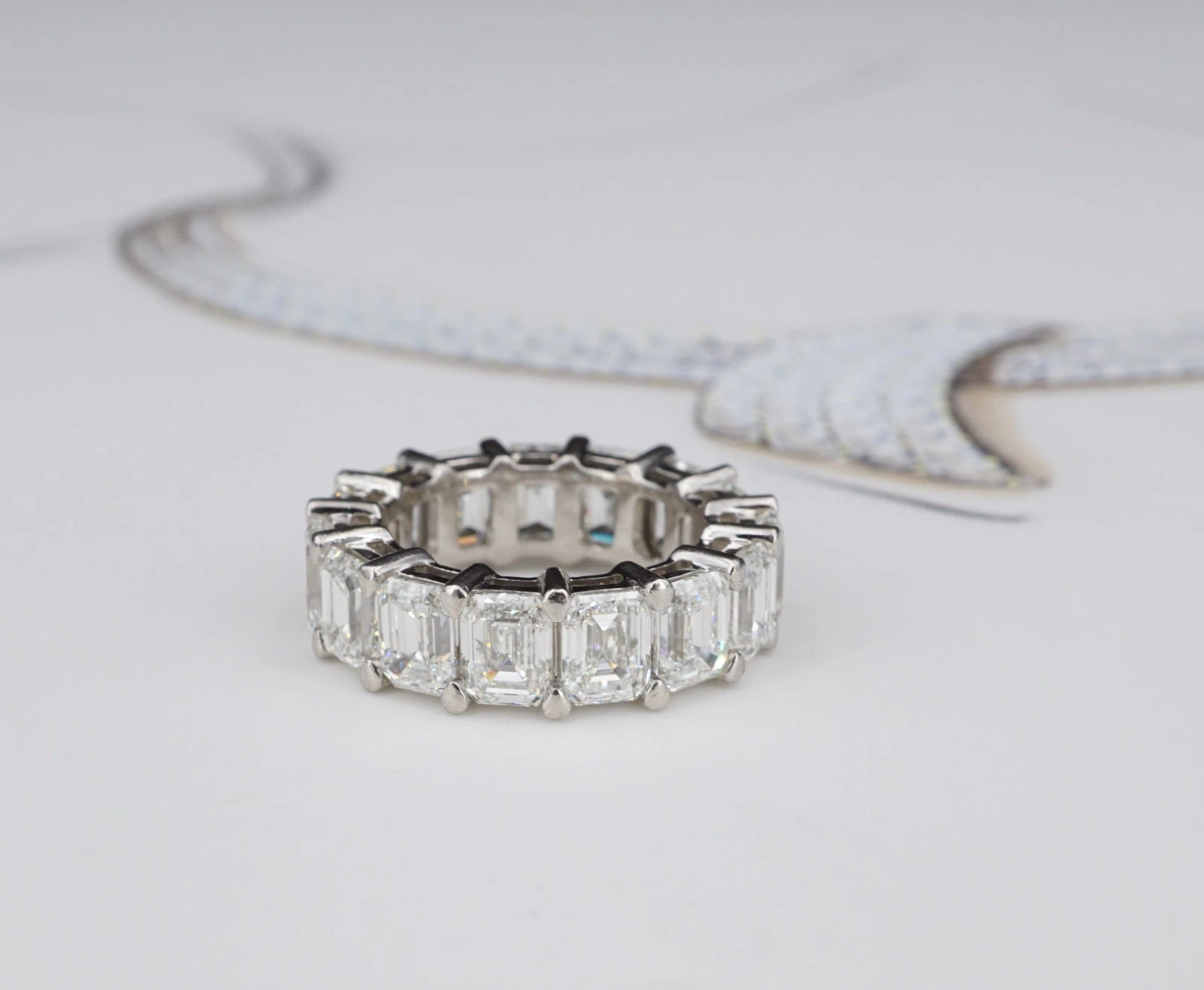 Platinum 9 ctw Emerald Cut Diamond Eternity Band Ring Size 4 GIA G VS, view 11