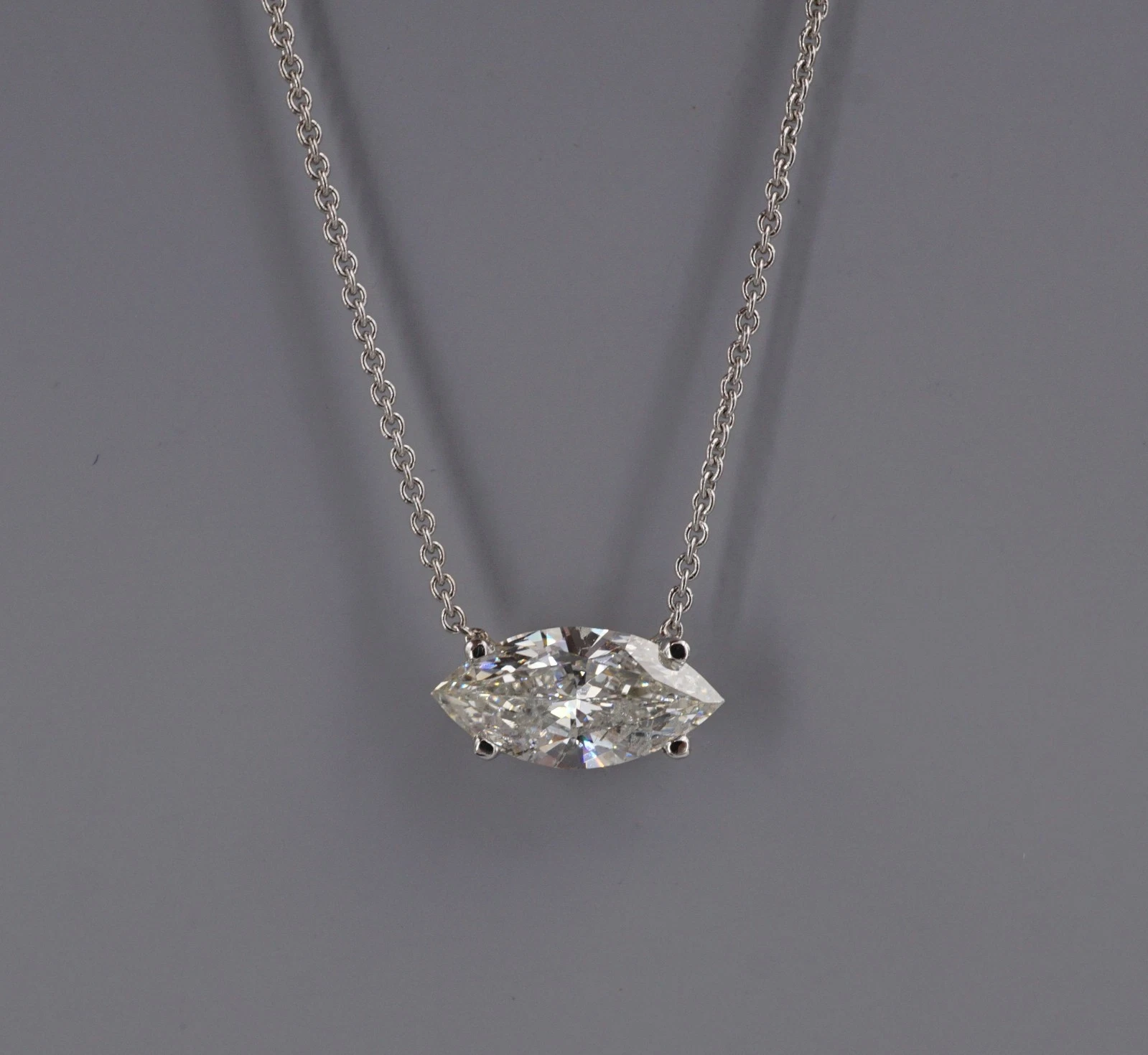 14k Natural Diamond Pendant Necklace Solitaire 1.5ct Marquise Cut 16"-18", view 5