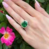 18k Gold 8.3ct Natural Emerald Diamond Halo Cocktail Ring Size 6 AGL Cert, view 3