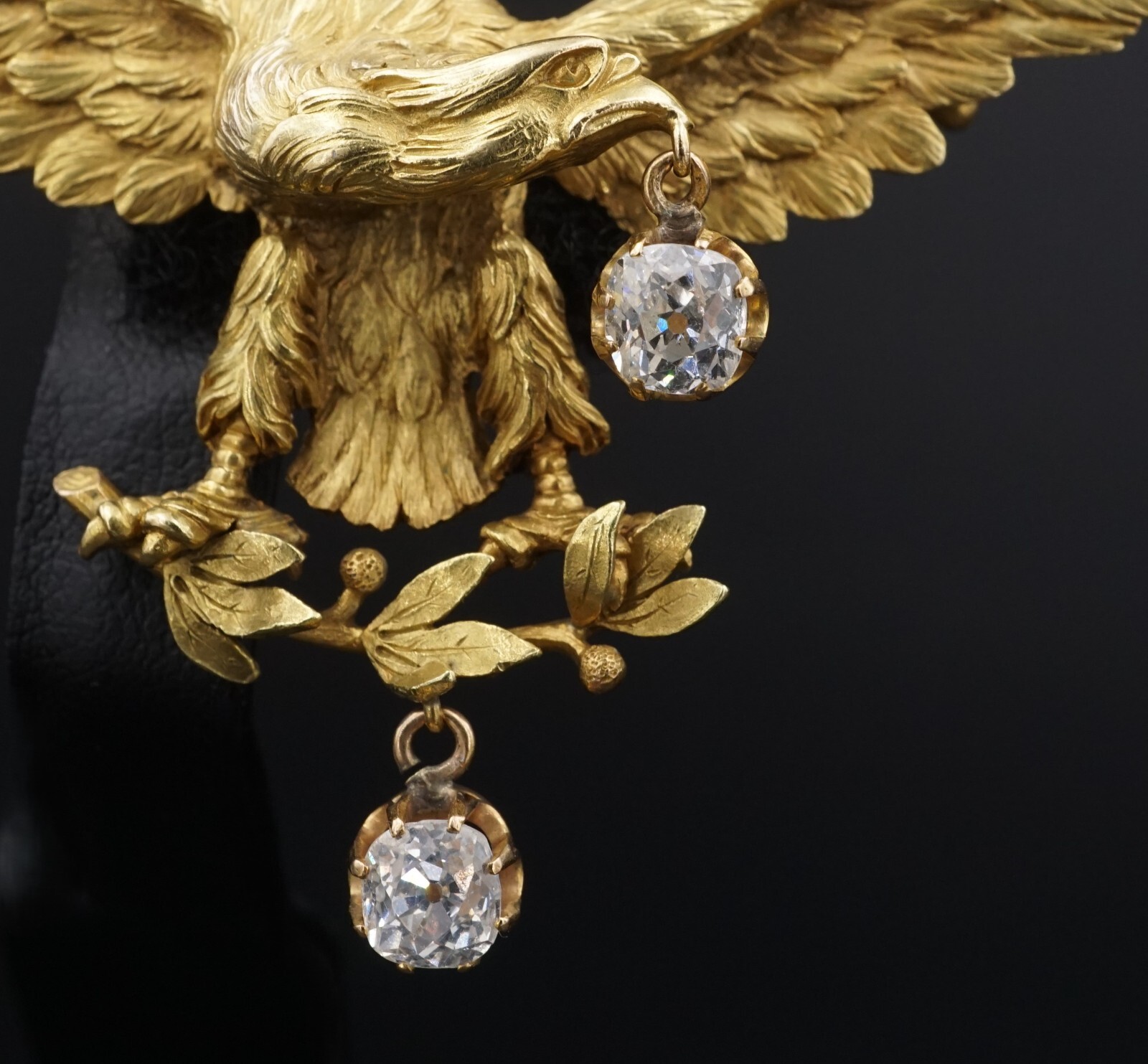 Impressive Antique French Eagle 18k Gold 1ct Mine Cut Diamond 3D Brooch 3", view 3