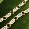 Antique 18K Gold Black White Enamel Floral Link Necklace 16.5" Victorian, view 3