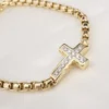 David Yurman 18k Diamond Cross Station Bracelet Yellow Gold 9" 5mm, view 4