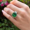 18k Gold 8.3ct Natural Emerald Diamond Halo Cocktail Ring Size 6 AGL Cert, view 11