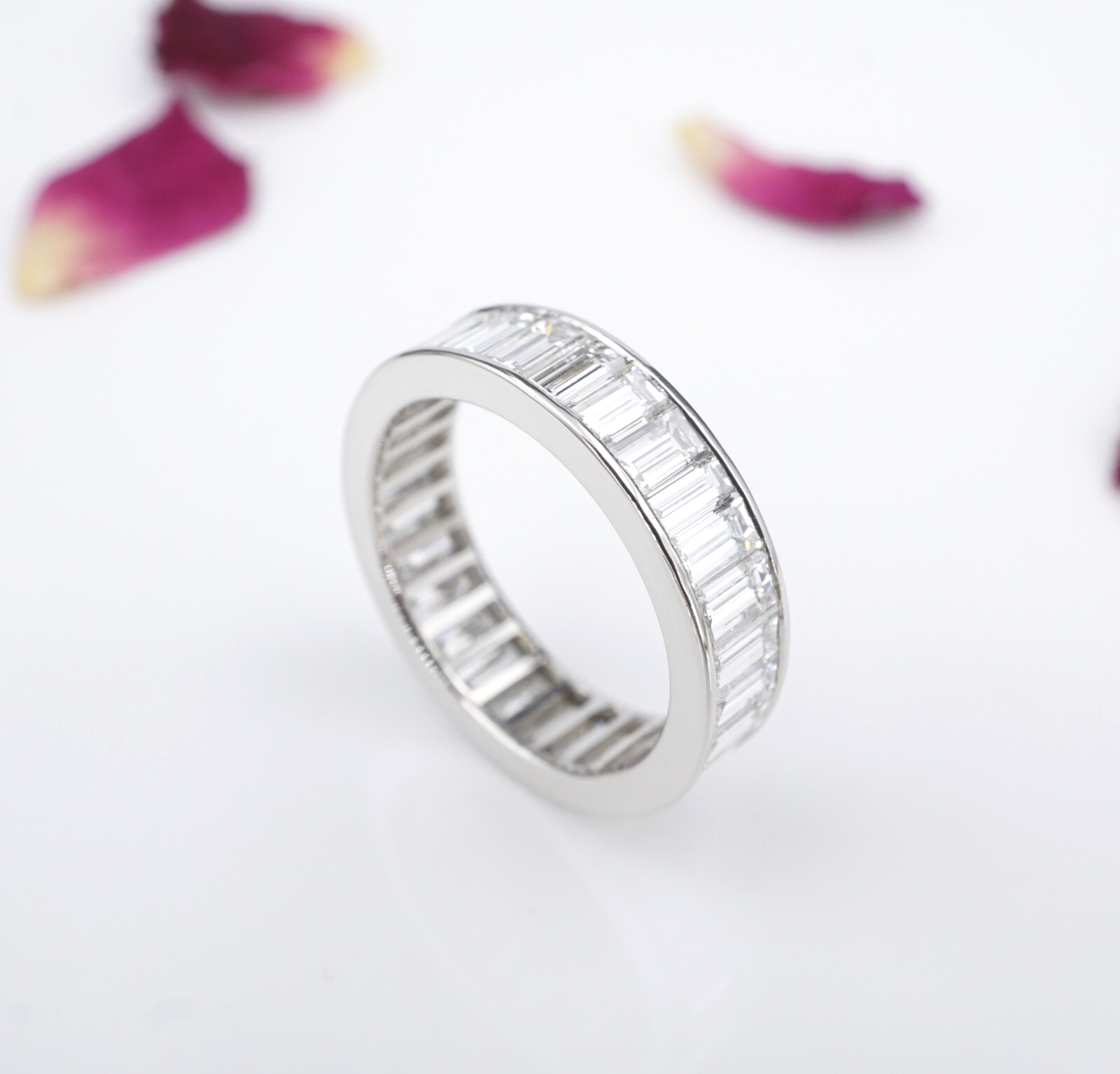 Platinum 5 ct Baguette Cut Diamond Eternity Band Ring Size 6 Anniversary, view 6