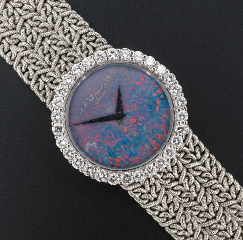 Vtg Chopard 18k Gold Black Opal Diamond Bezel Woven Cocktail Watch 27mm CO1327