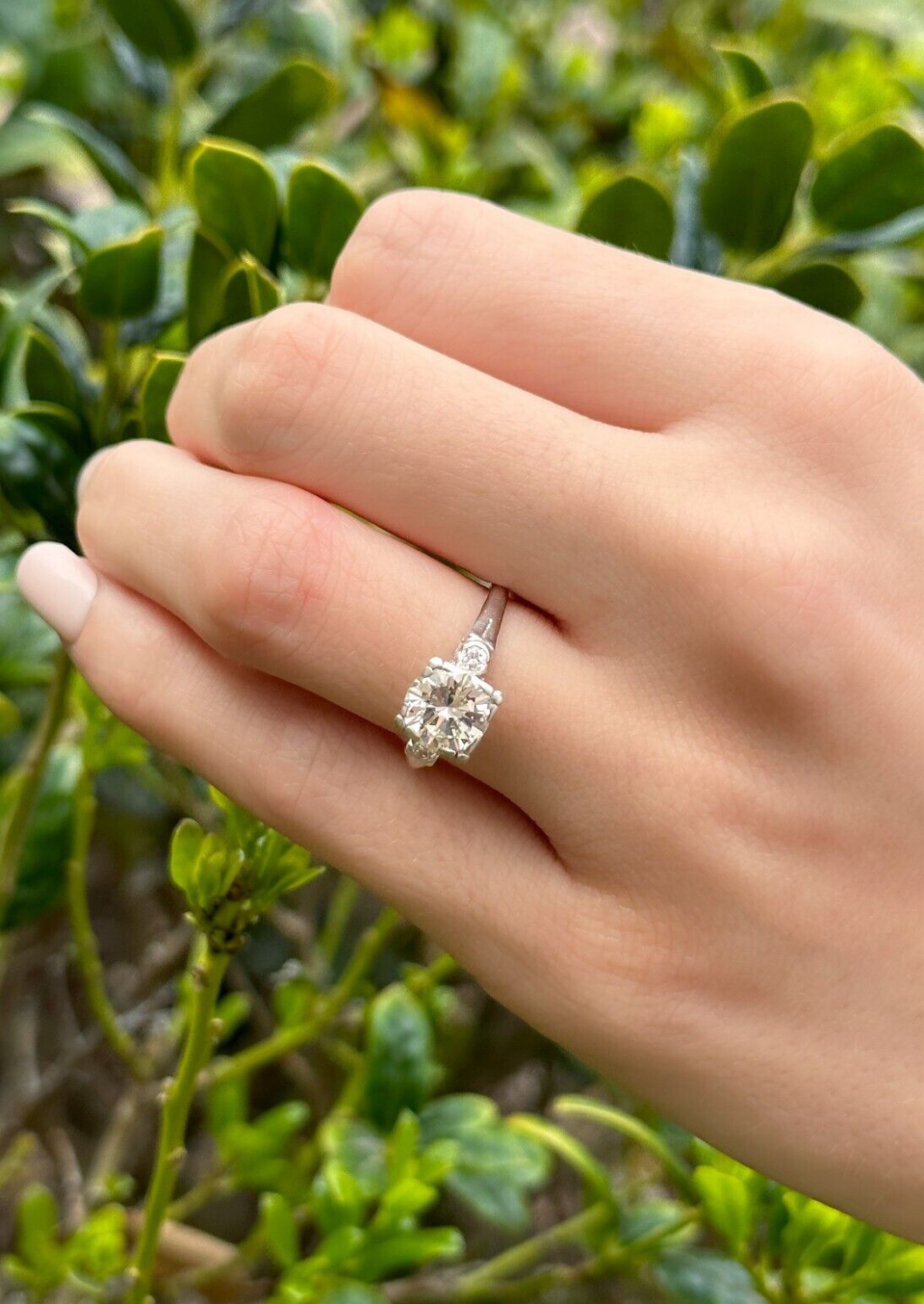 1940s 14k Platinum Natural Diamond Engagement Ring 1.75ct Sz 6.75 OEC shown worn