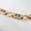 Antique 18K Gold Black White Enamel Floral Link Necklace 16.5" Victorian, view 9