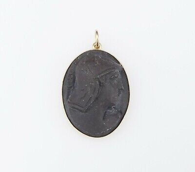 Vtg Wesley Emmons 14k Yellow Gold High Relief Carved Lava Cameo Pendant, view 2