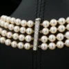 Antique Platinum 4 Strand Pearl Necklace Diamond Sapphire 18" Art Deco, view 4