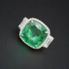 18k Gold 8.3ct Natural Emerald Diamond Halo Cocktail Ring Size 6 AGL Cert, view 4