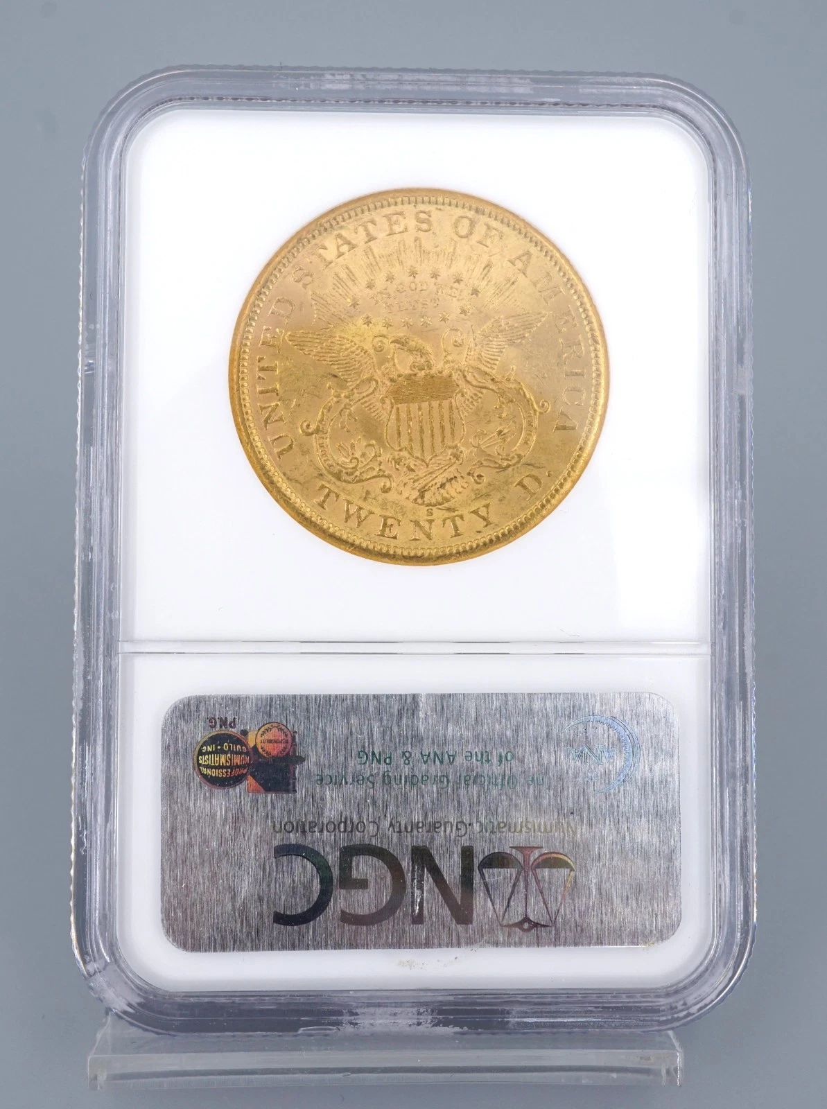 1866-S Double Eagle Gold $20 Dollar Coin NGC AU58 Motto, view 4