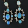 Antique Victorian 14k Gold Diamond Opal Earrings 10 ctw Dusters 4", view 1