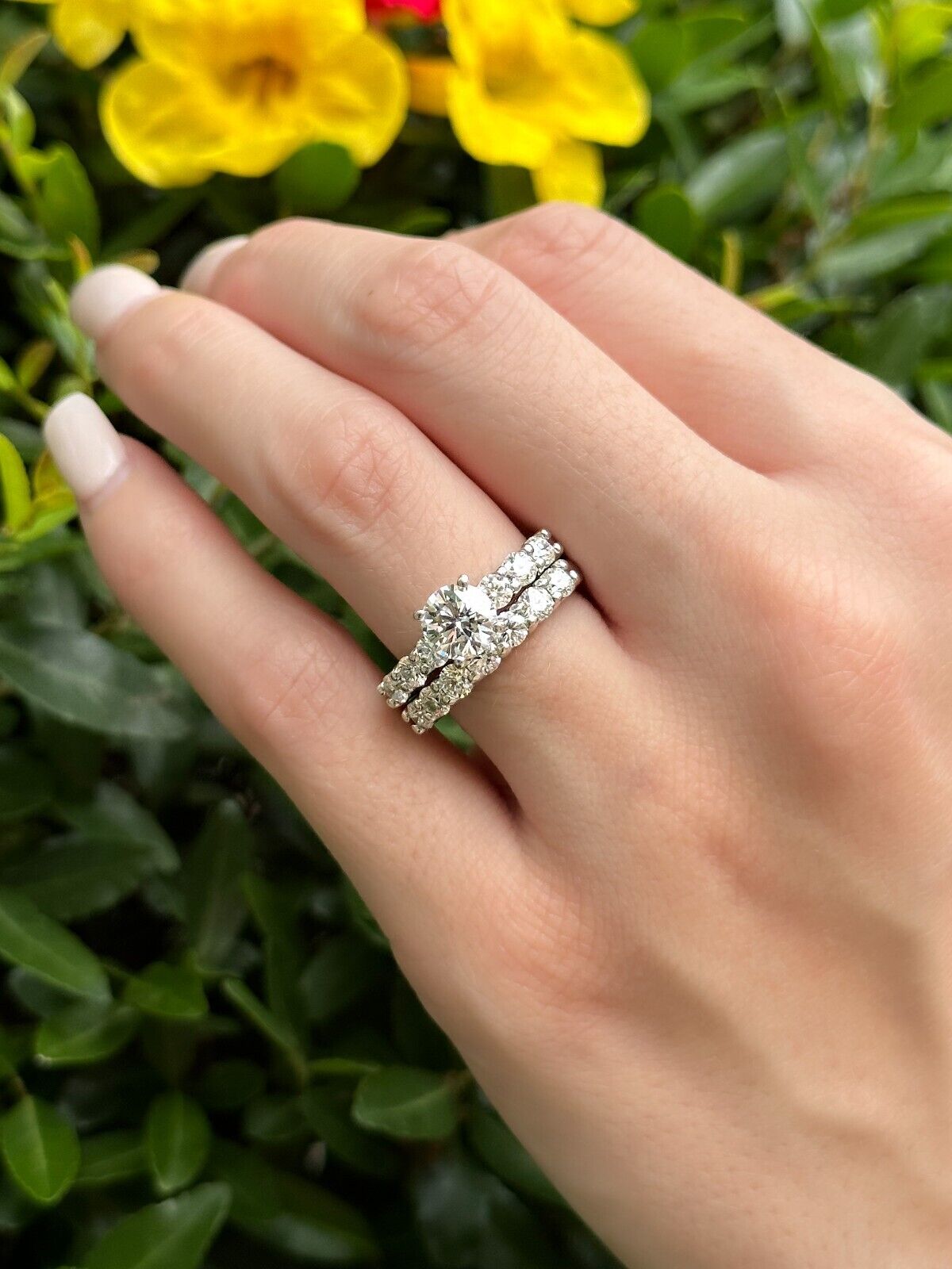 Platinum Diamond Engagement Ring Bridal Set E VS1 2.75 ct Size 7 AGS Cert, view 5