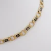 Antique 18K Gold Black White Enamel Floral Link Necklace 16.5" Victorian, view 8