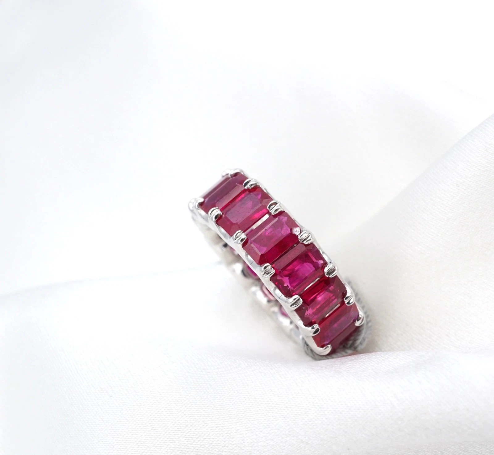 Ruby Eternity Band Stacker Ring 8.7ctw Emerald Platinum Size 6.5 Wide, view 4