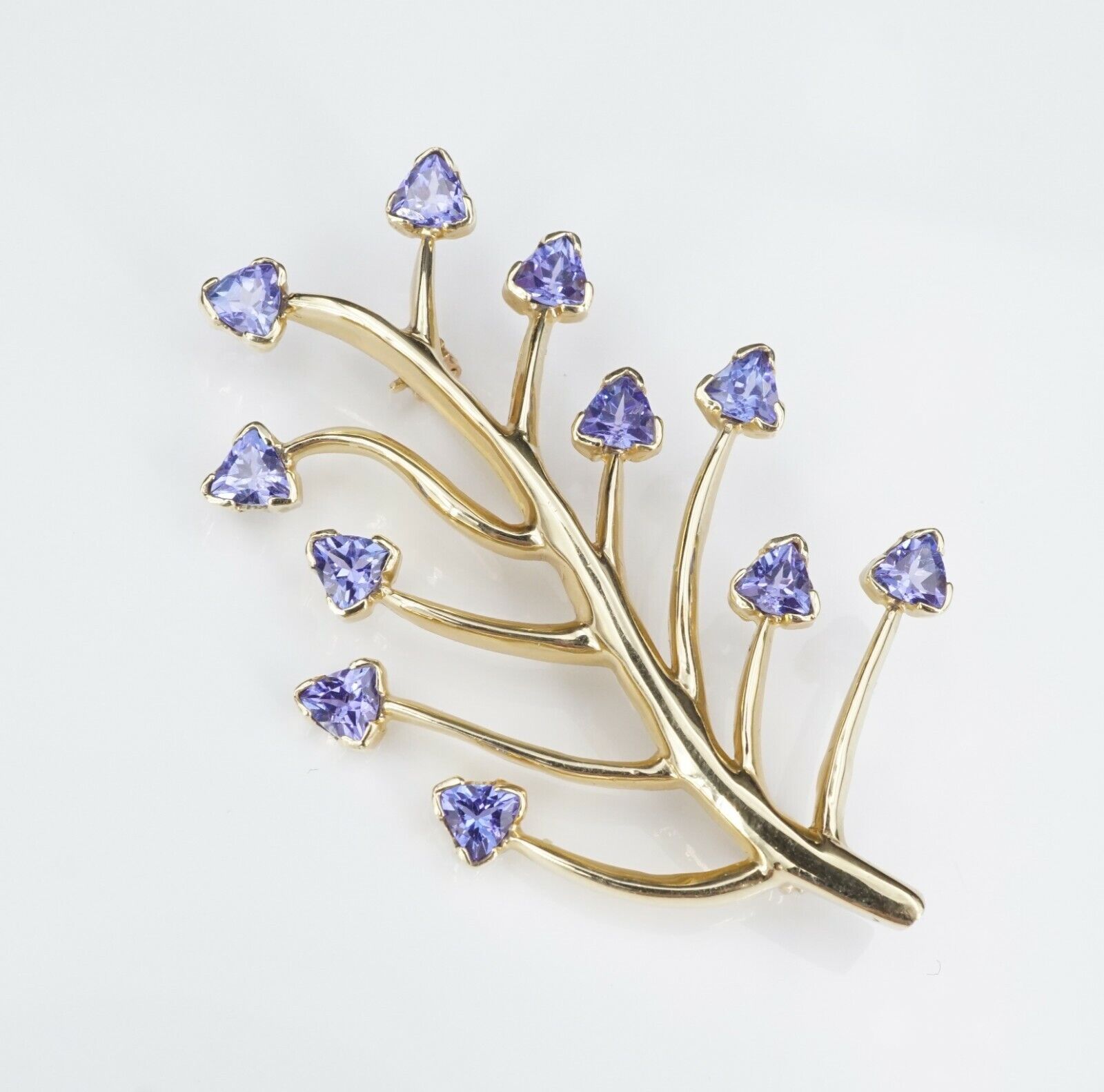 Tanzanite Tree of Life Pin Brooch 14k Yellow Gold 2" Signed HOT, view 3