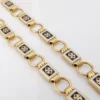 Antique 18K Gold Black White Enamel Floral Link Necklace 16.5" Victorian, view 5