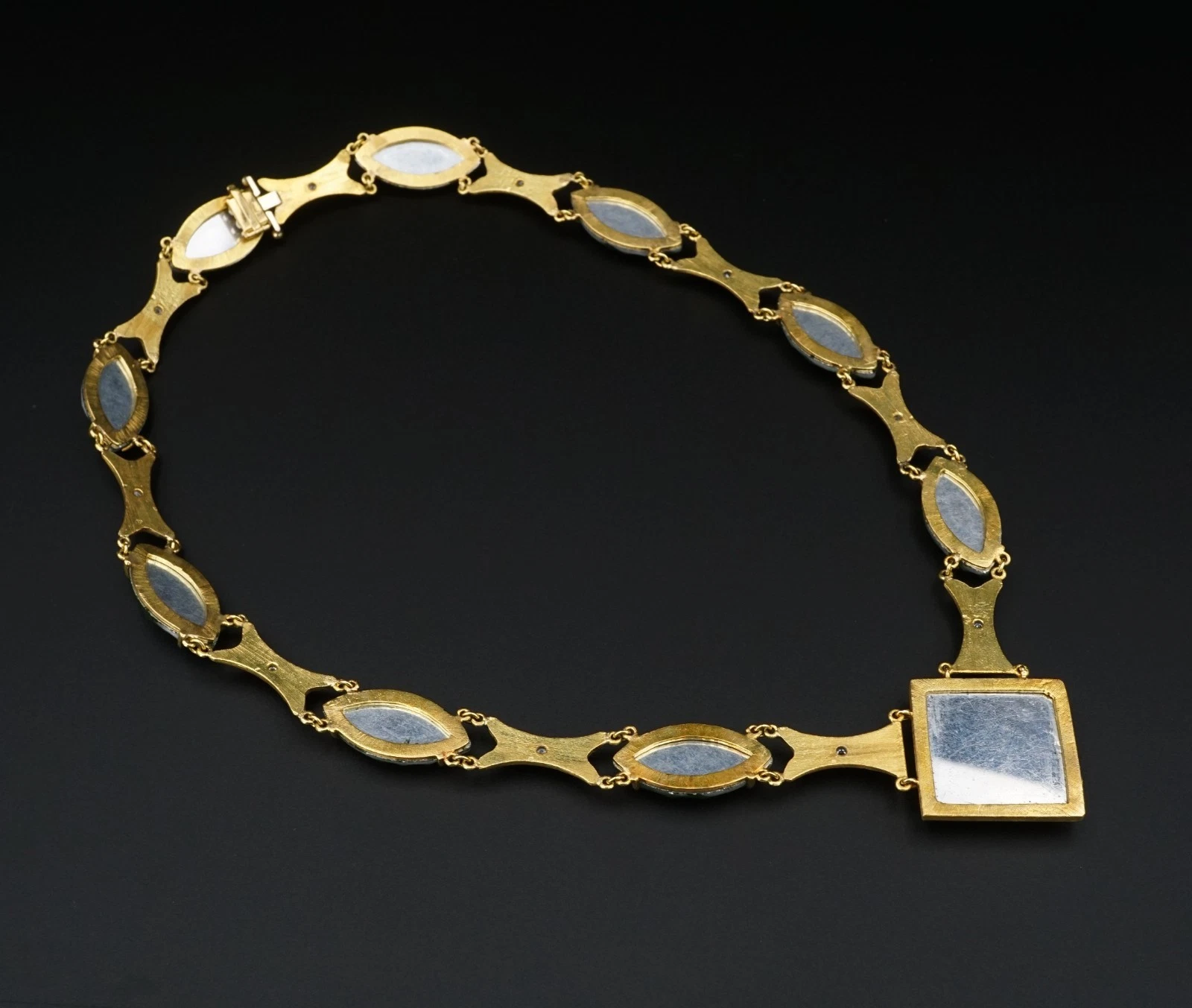 Vintage 18k Carved Blue Favrile Glass Diamond Suite 1.4ctw Yellow Gold, view 7