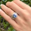14k Natural Blue Sapphire Diamond Cocktail Ring White Gold Size 5 Vintage shown worn