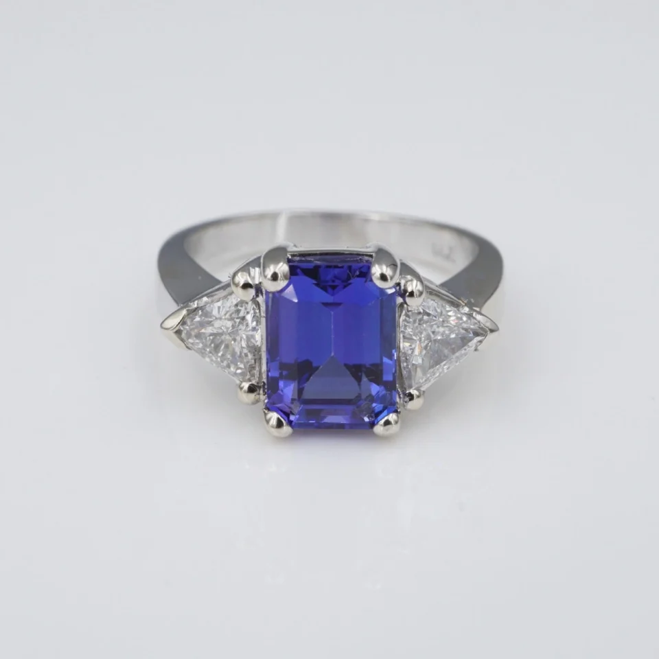 Tanzanite Diamond Cocktail Ring 14k White Gold 3-Stone 3ct Band Size 6 RG4077