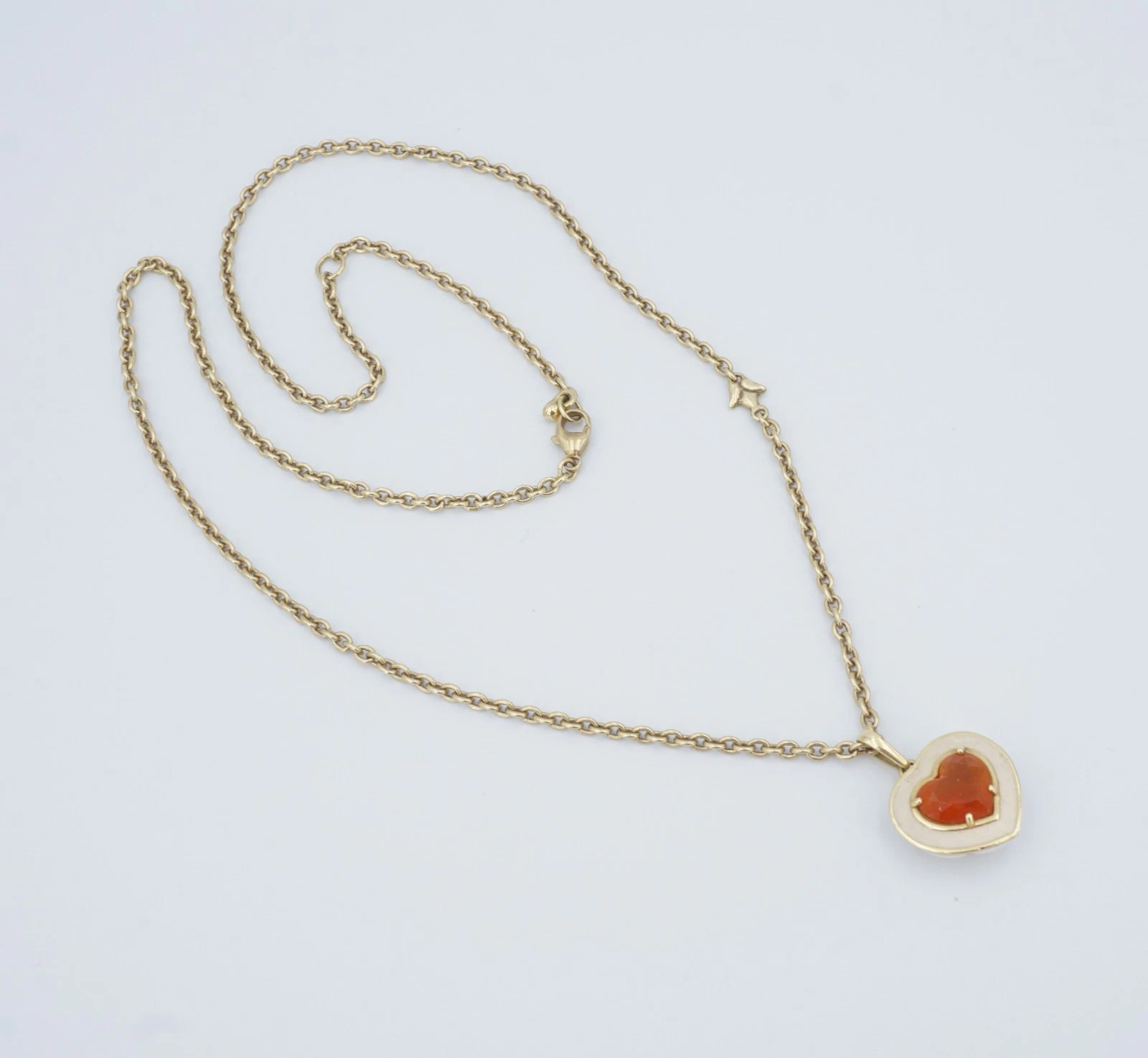 Sonja Picard 18k Gold Enamel Fire Opal Diamond Heart Necklace 24", view 9