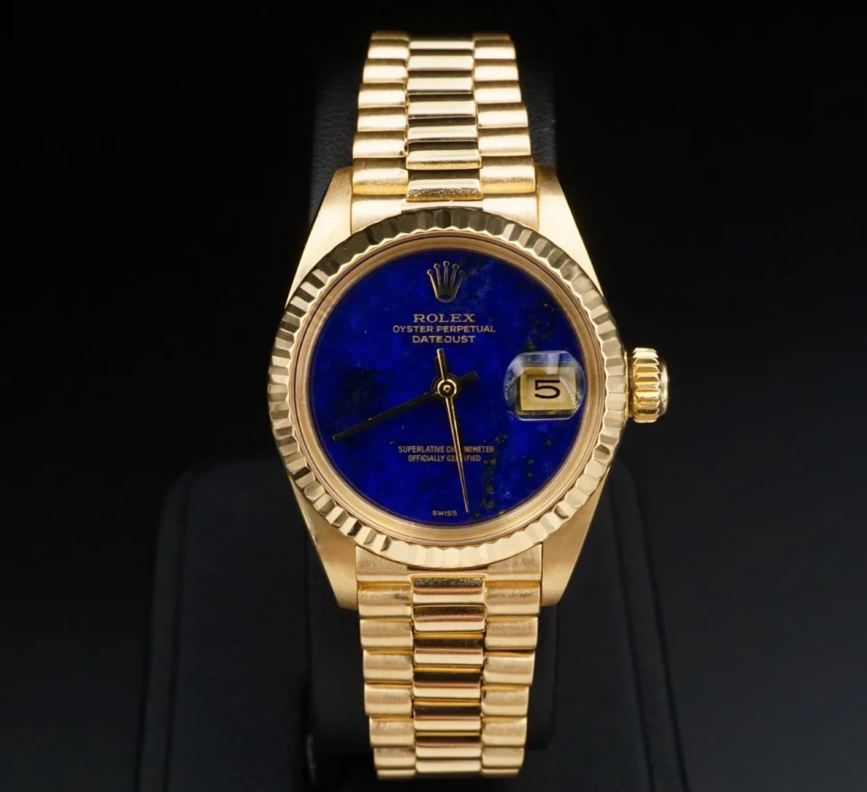 1981 Ladies Rolex President 18k Yellow Gold 26mm 6917 Lapis Dial Warranty W1445